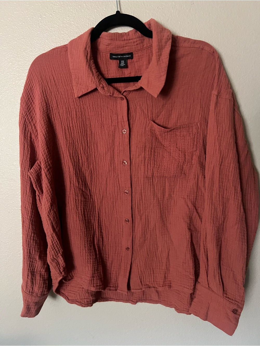 SAKS FIFTH AVENUE Women's Solid 100% cotton gauze Shirt X LARGE